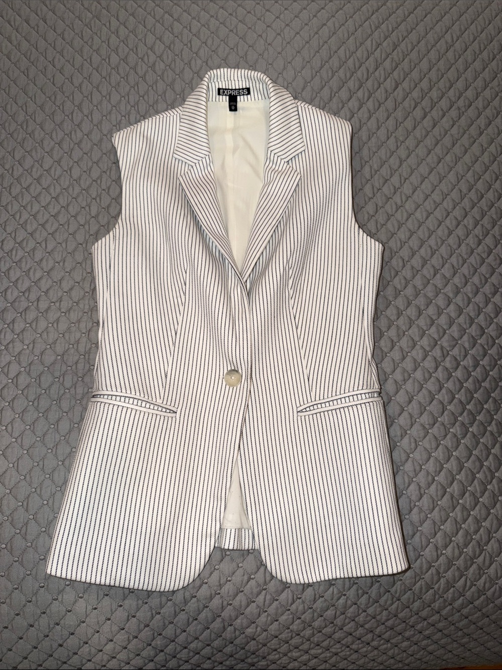 Express White Pinstripe Sleeveless Blazer Vest